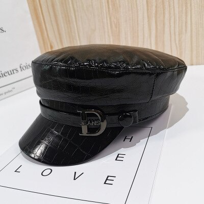 Gorros con velo de encaje de PU negro para primavera y verano, gorra plana con letras de malla negra, varios estilos,: B