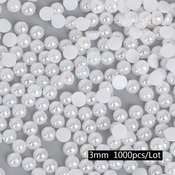 Maat 3mm-14mm ab kleuren knutsel abs imitatie halfronde platte achterkant witte parel kralen passen diy knutsel sieraden kleding accessoires: 3mm