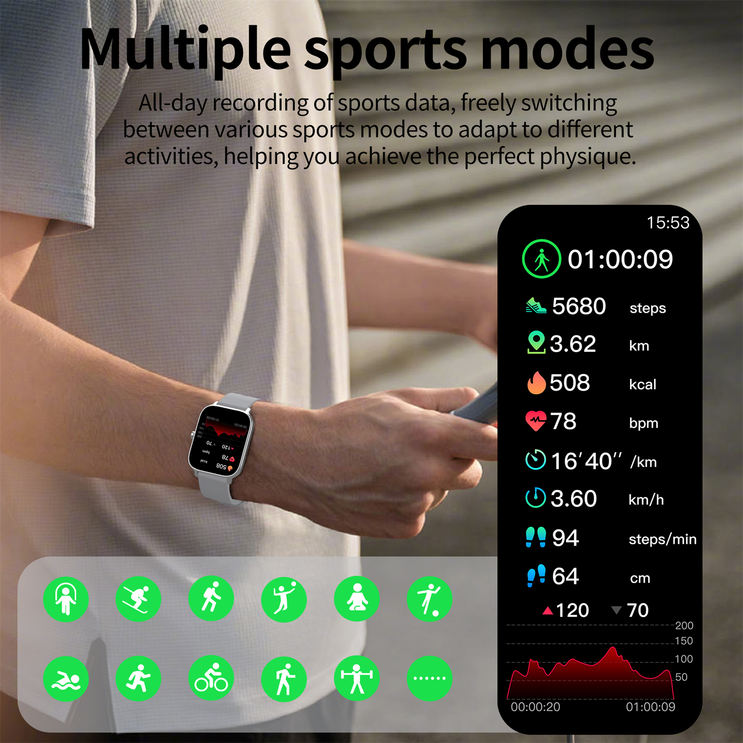 1.83 Cal sprytny zegarek robić fitnessu sportowy z ekranem dotykowym dla mężczyzn kobiet Bluetooth połączenie monitorowanie zdrowia AI głos asystent Smartwatch