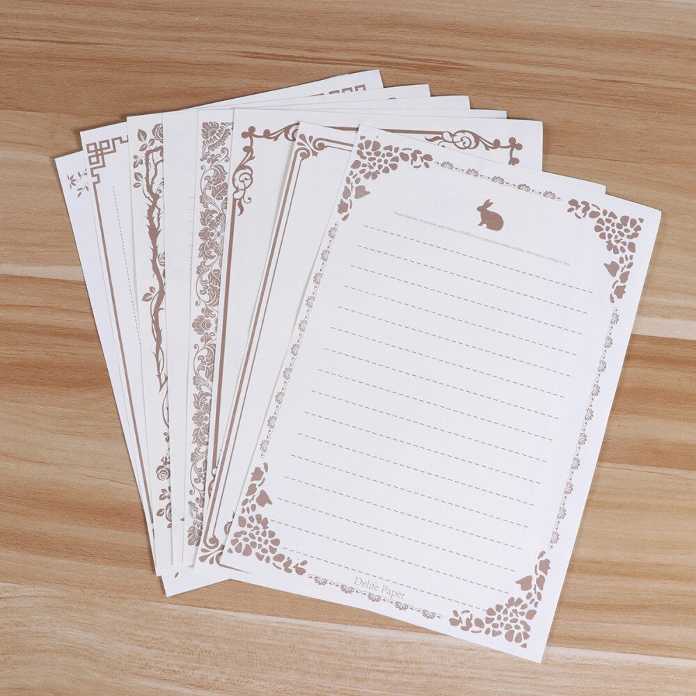 8 Pcs Brief Papier Creatieve Vintage Kant Briefpapier Voor School Kantoor Gebruik (Wit Konijn)