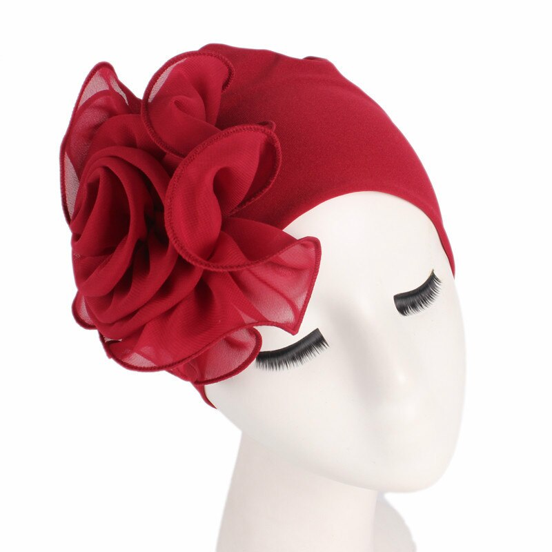 Vrouw Mooie Bloem Tulband Elastische Doek Hoofd Cap Hoed Moslim Vrouwen Hijaabs Dames Haar Accessoires Sjaal Cap: Bourgondië
