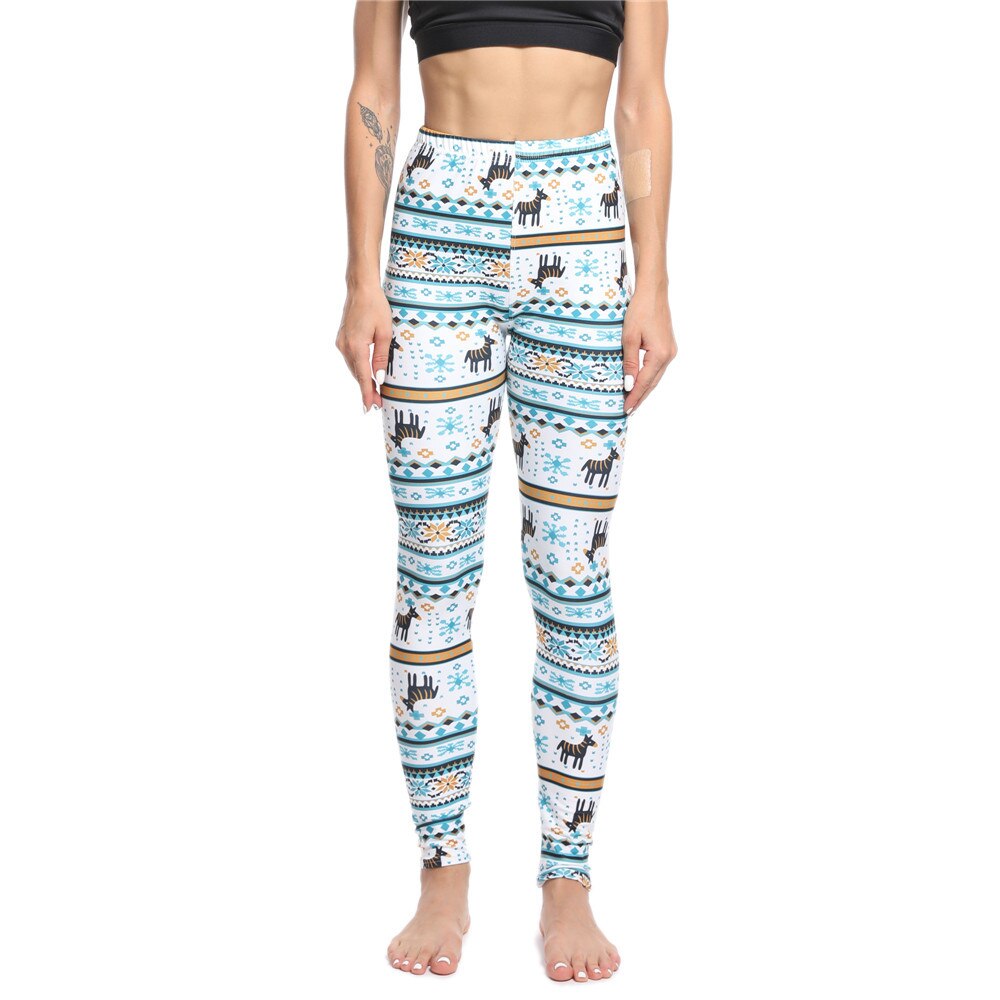 Dames fitness slanke legging kerst sneeuw hert bloemenprint gestreepte broek kerst legging