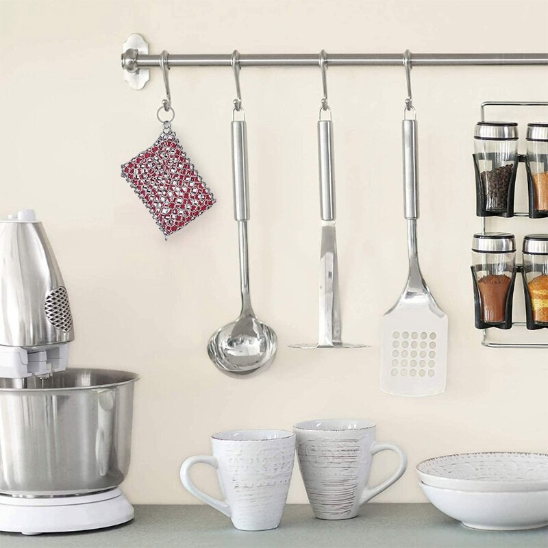 Kitchen Accessories Cast Iron Stainless Steel Cleaner Chainmail Scrubber For Skillet Wok Pot Pan Pre-seasoned Barbecue