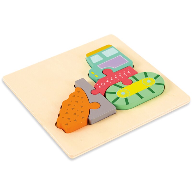 3D Wooden Puzzle Montessori Educational Toys Early Learning Cognition Kids Cartoon Grasp Intelligence Puzzle Toys: bulldozer