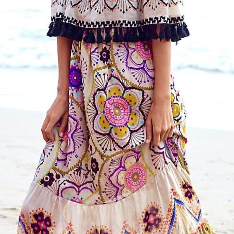 Strand Jurken Badpakken Tuniek Bedekt Vrouw vrouwen Jurk Print Kledingstuk Rok Gedrukt Condoleren Riem Acetaat Saida De Praia