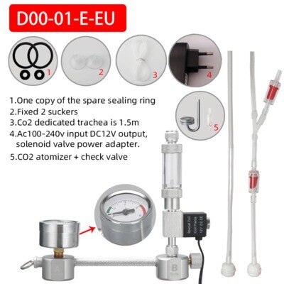 Zrdr Wyin Aquarium CO2 Generator Systeem Diy Kit Magneetventiel Druk Luchtstroom Aanpassing Water Plant Fish Co2 Klep Diffuser: D00-01-E-EU