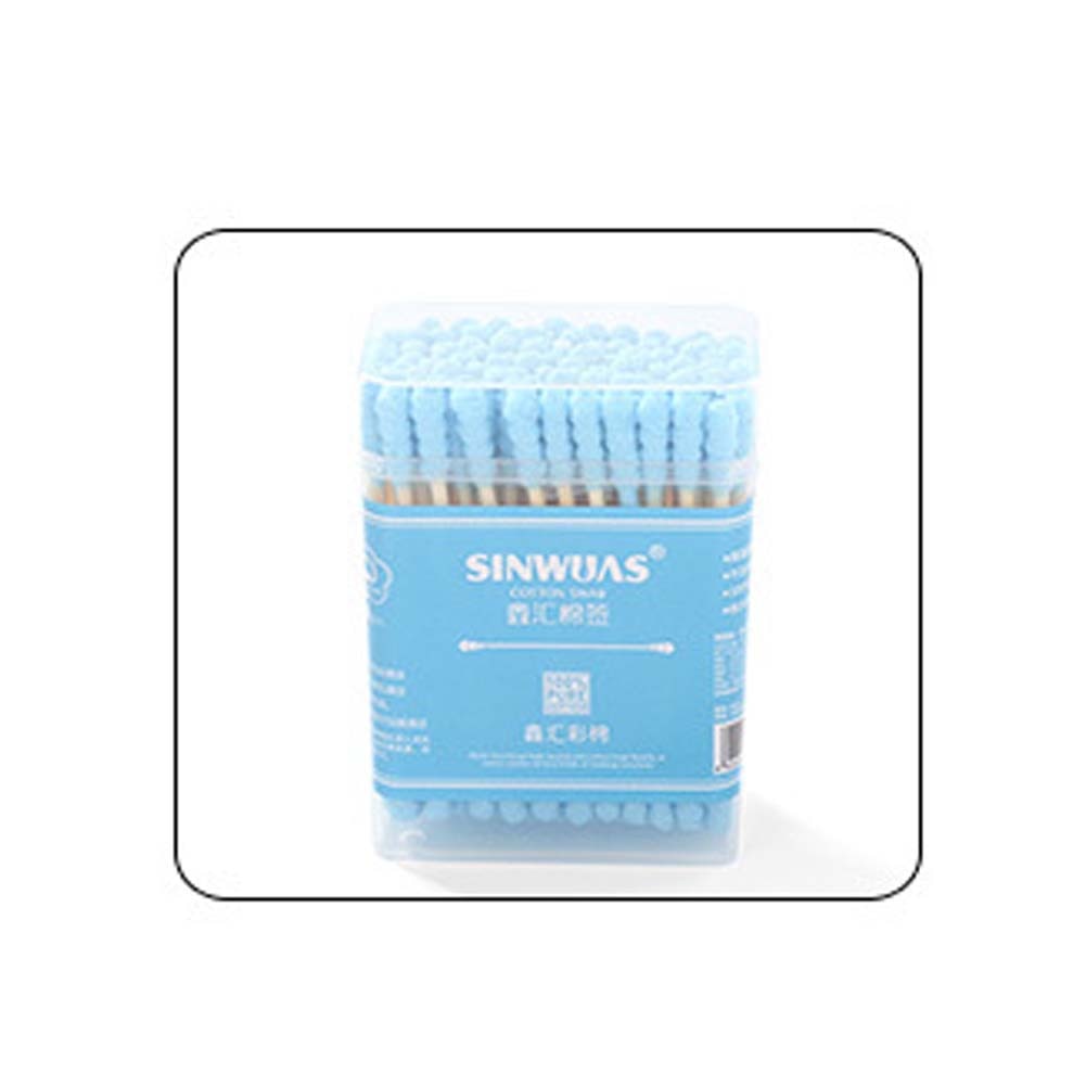 Coton tige r utilizable oreille cabeza de doble hilo desechable Limpieza de oreja algodón bastoncillos varilla de papel ecoamigable palos hilo: Blue 100pcs