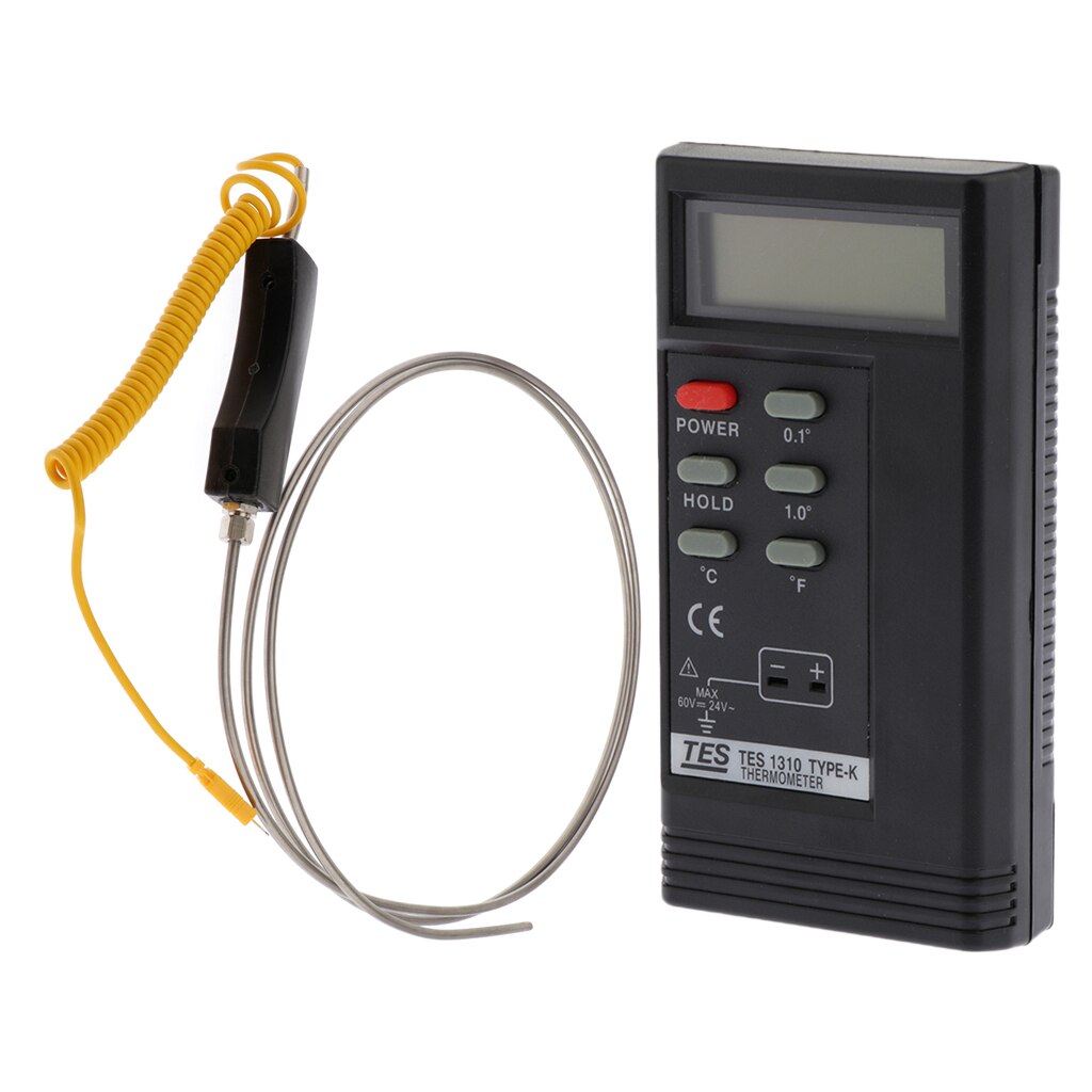 Tes1310 Digital Thermometer + K-Type Thermocouple Temperature Probe, Stainless Steel Probe In Temperature Range 0-1300 5x2000mm