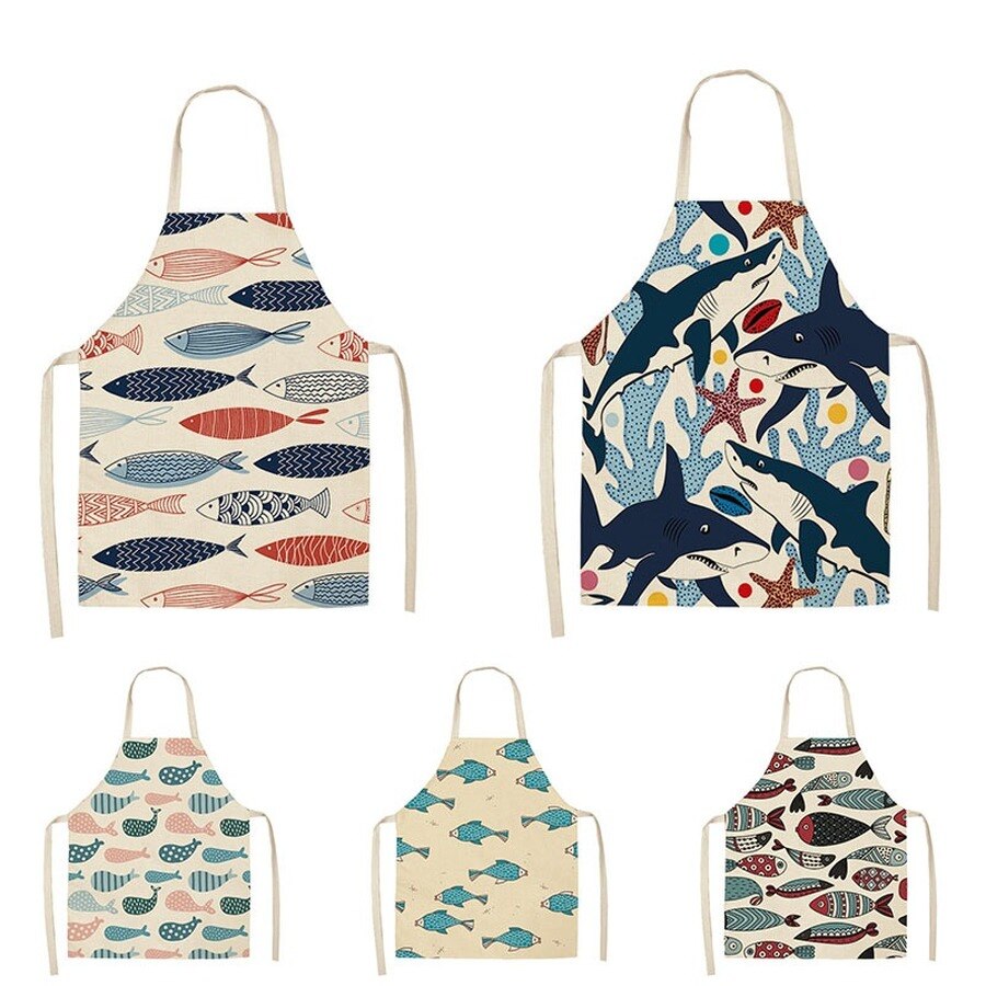 Cute fish print apron Woman kitchen apron master apron Linens Apron cooking accessories kitchen apron cafe apron for men aprons