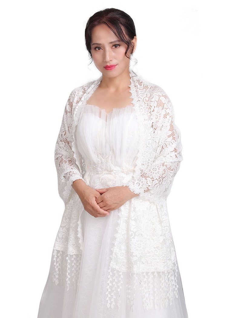 Bruiloft Accessoires Bolero Wit Bruids Mantel Vrouwen Wrap Kwasten Dunne Kant Cape Gril Jurk Avond Jassen Wedding Wrap Shawl