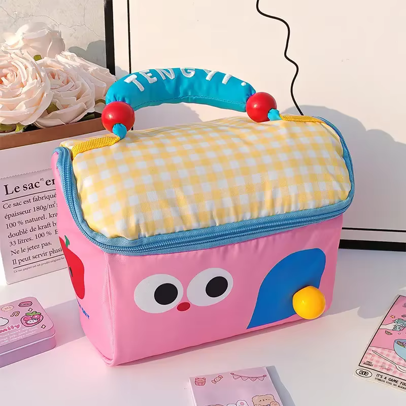 Cute Cottage Makeup Bag Large Capacity Multifunctional Fresh-Keeping Insulated Lunch Box Bag Handbag Beauty Bag: Blue