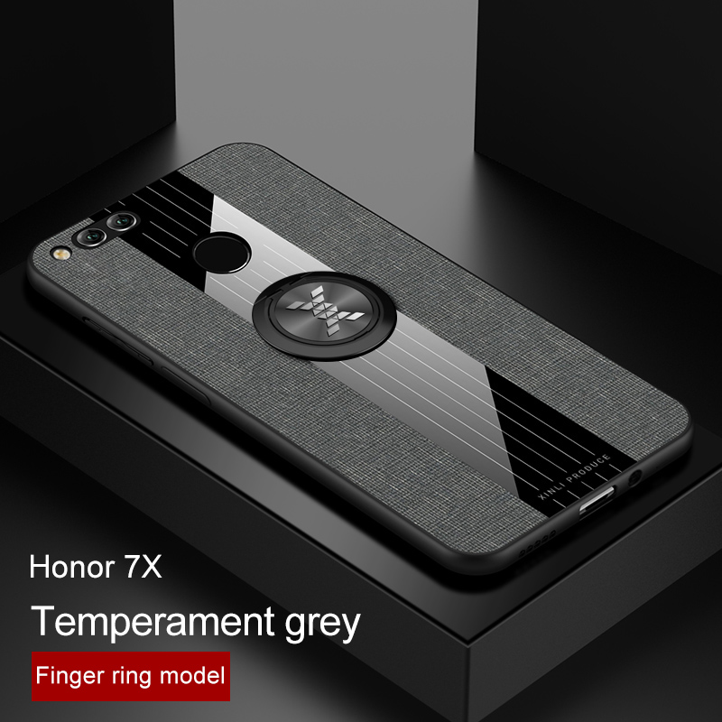 Pour Huawei Honor 7X étui luxe tissu dur avec anneau support aimant mince protection arrière couverture pour Huawei Honor 7X5.93 pouces Coque: Gray 1