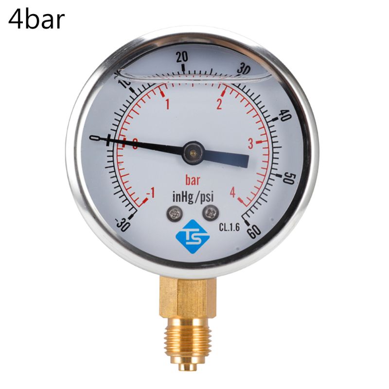 Compound Pressure Vacuum Gauge Glycerine Filled -1/10Bar &amp; -30*Hg 1/4 BSP Bottom B85C: -1-4bar