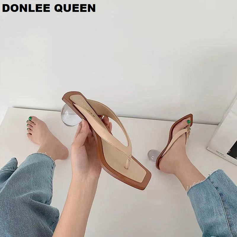 Zomer Slippers Slippers Helder Transparant Med Hak Slides Ronde Bal Hak Slipper Sandalen Voor Party Schoenen Vrouwen