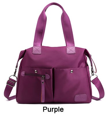 PILER Nylon Handbag - Waterproof Women's Tote - Single Strap - Doctor Shape - Zipper Closure: Purple