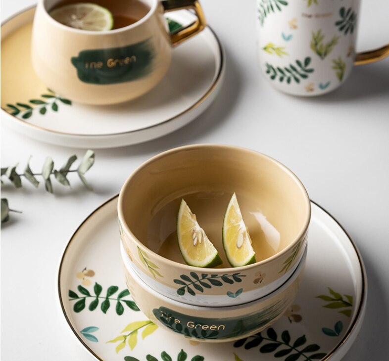 Ceramic Tableware Dishes Household Dishes Rice Bowl Afternoon Tea Cup Dessert Breakfast Western Plate For Tableware