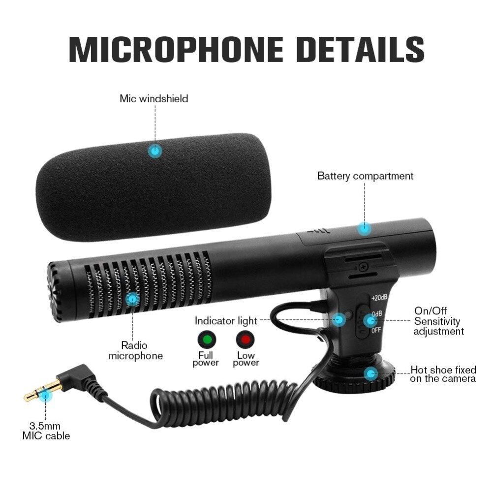 Microfono per Telefono Cellulare MAMEN - Microfono Condensatore Ipercardioide per Registrazione Video, Uso Computer, 40g