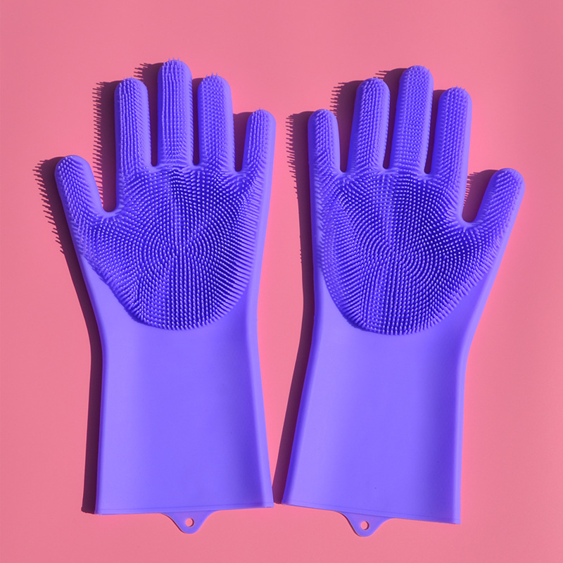 2 pièces multifonction Silicone gants de nettoyage magique Silicone vaisselle gants de lavage pour cuisine ménage Silicone gants de vaisselle: VIOLET