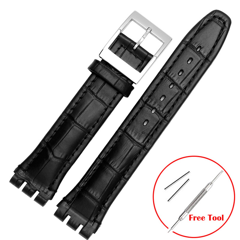 für SWATCH Uhrenarmband 17mm 19mm Echtes Rindsleder Armbinde Herren Damen Wasserdicht Sport Ersatzarmband: Schwarz / 18mm