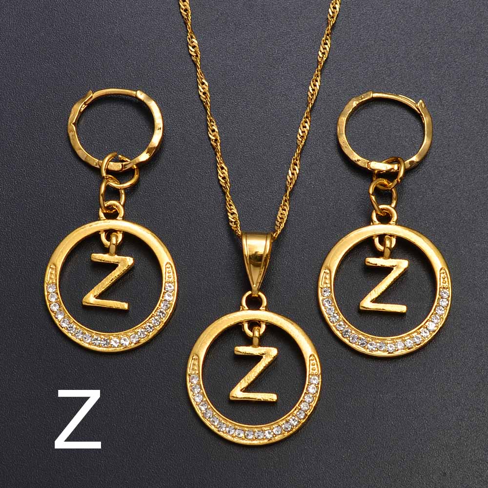 Anniyo A-Z Alphabet einstellen Anhänger Halskette und Ohrring einstellen,Guam, Hawaii, Afrikanische Initial Schmuck Englisch Buchstaben #260306