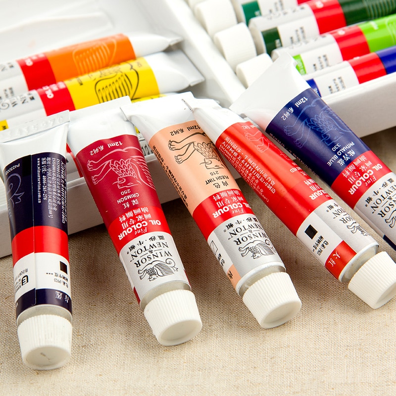 Winsor &amp; Newton-Juego de pintura al óleo para artista, suministros de arte para dibujo, 12/18 colores