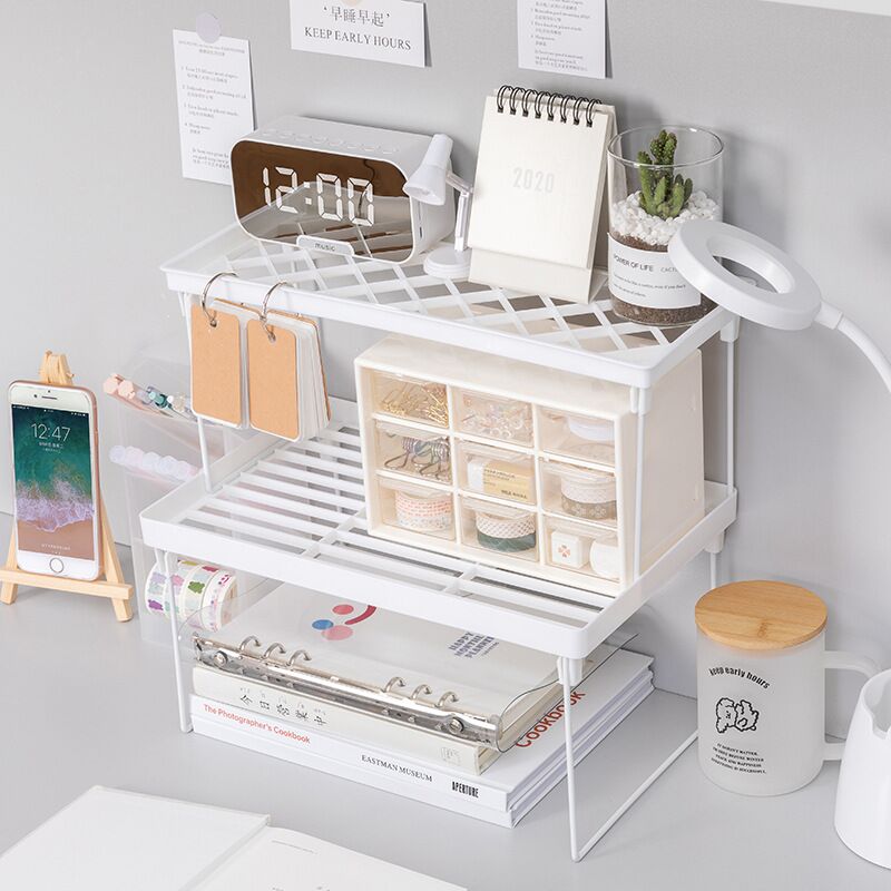 MINKYS Foldable Metal Desktop Organizer Desk Storage Rack With 1PC DIY Free Decorative School Stationery Supplies