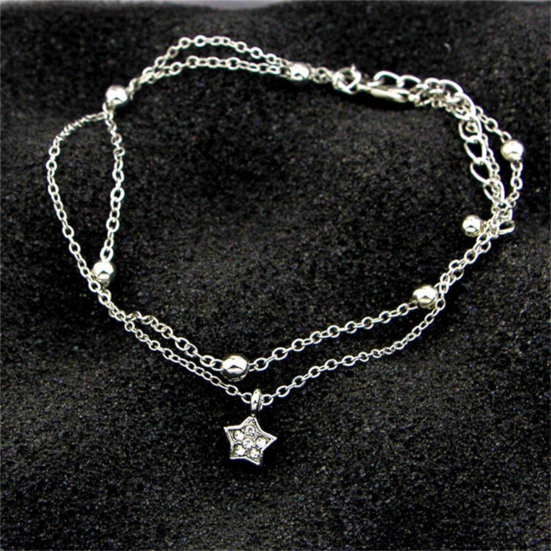 Boho Initial Anklet Heart Infinity Silver Color Ankle Bracelet on Leg Chain Star Anklets For Women Ankle Beach Foot Jewelry