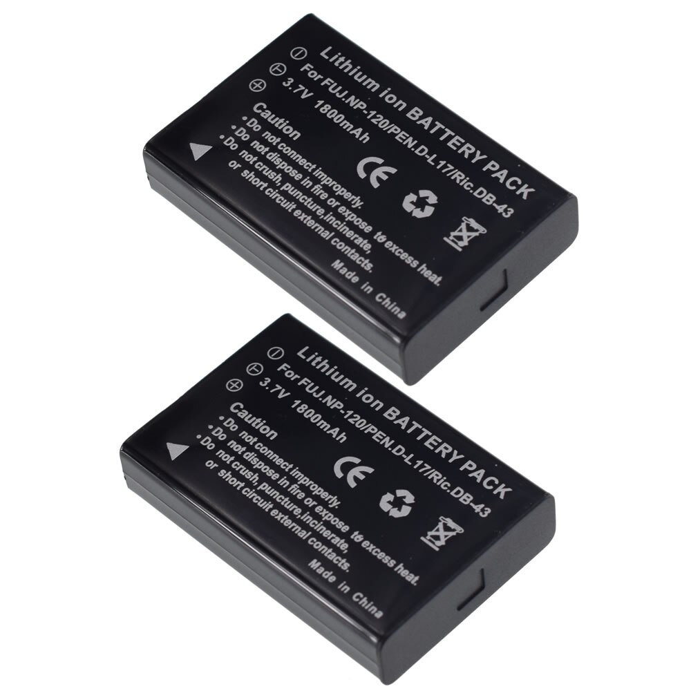 Batería NP-120 NP120 FNP120 DL17 D-Li7 DB-43, para Fuji Fujifilm F10 F11 M603 Zoom Pentax MX4 MX550 RICOH GX8 300G 500, 2 uds.: 2 Battery
