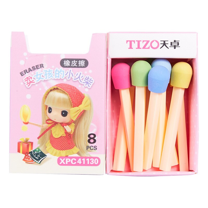 8 unids/caja Kawaii lindo coincide con goma de borrar encantadora de goma para niños estudiantes niños elemento papelería