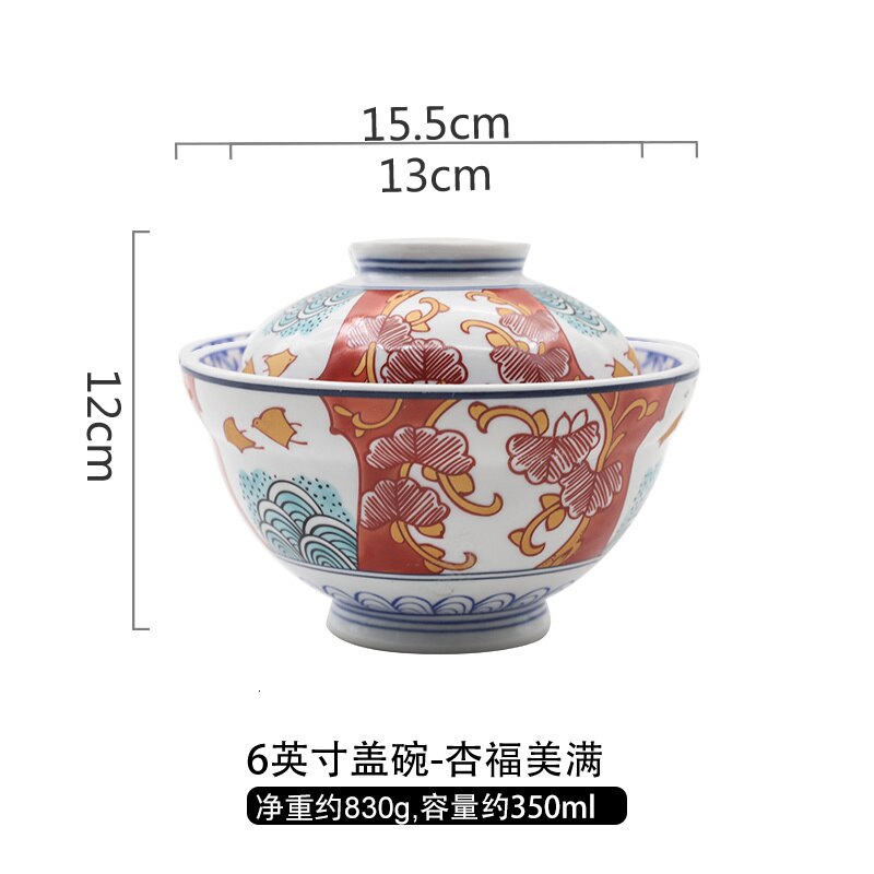 Japanse stijl keramische cover kom instant noedels miso soep rijst pap kom dessert servies porselein servies: 3