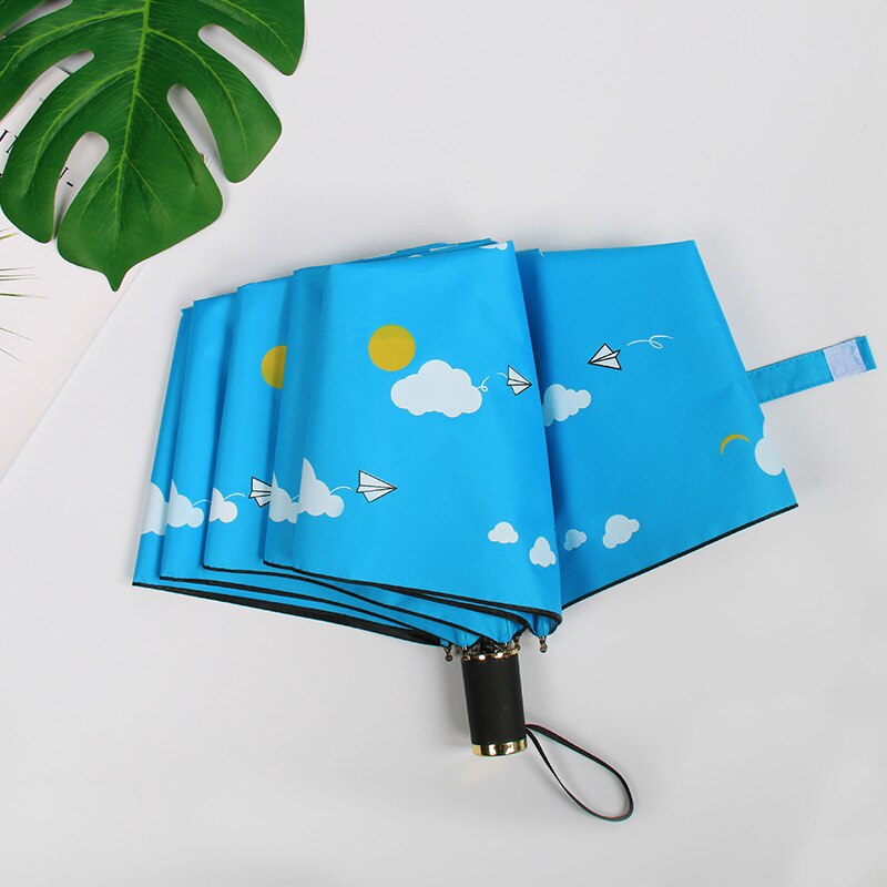 Frauen Luxus Leichte Regenschirm Schwarz Beschichtung Sonnenschirm 3 Falten Sonnenschutz Regen Regenschirm unisex Reise Protable Regenschirm: Blau