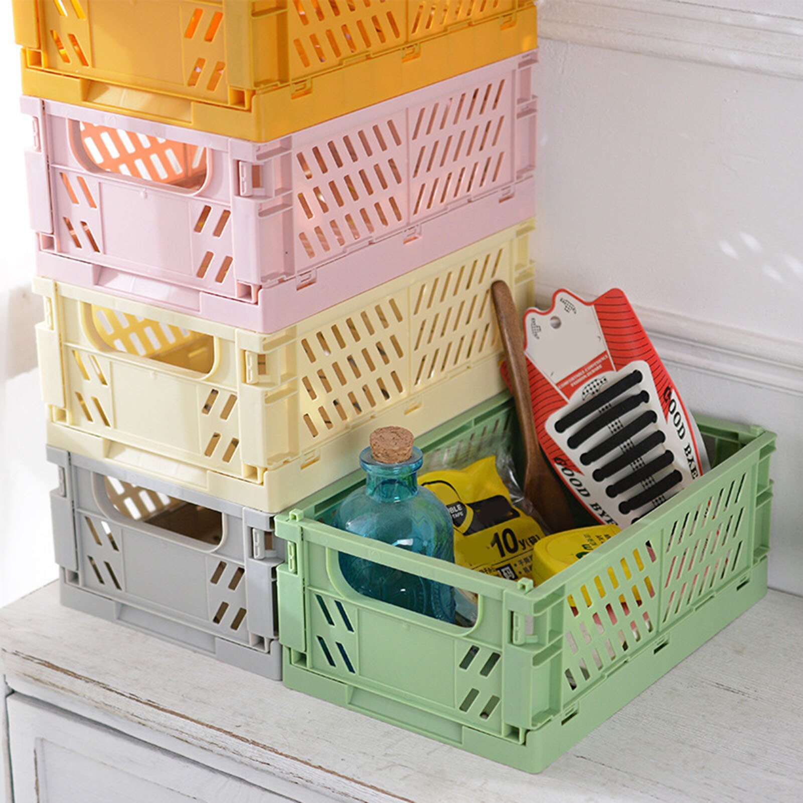 Cesta de almacenamiento creativa para libros, cesta plegable de gran capacidad, de Color sólido, para almacén de cocina