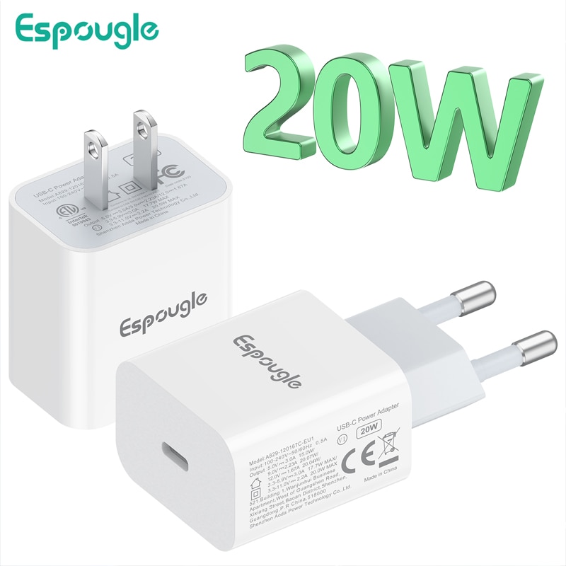 Espougle USB C Ladegerät Schnell Ladung 4,0 3,0 QC 20W PD USB Typ C Schnelle Ladegerät für iPhone 12 Profi Max 11 Mini 8 Plus Xiaomi Telefon