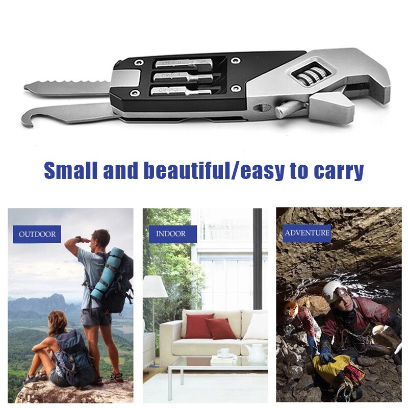 Mini Wrench Multi-Function Adjustable Wrench Portable Screwdriver 13 Bits Cutter Stainless Steel Outdoor Home DIY Tools
