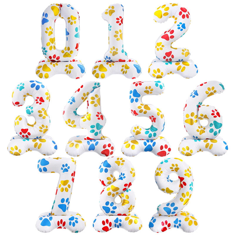Globos de aluminio con patas de perro y animales para mascotas, globos de pie con números blancos de 16 pulgadas, decoración para de feliz cumpleaños, Baby Shower, 1 ud.