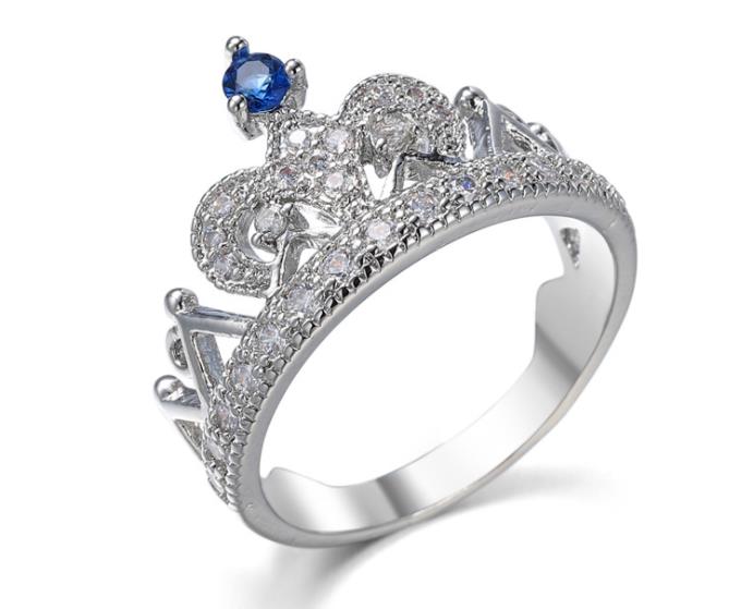 Exquisite Princess Crown Shaped Ring 925 Sterling Sliver CZ Rings for Women Ladies Aneis De Ouro Zirconia Jewelry: blue cz / 9