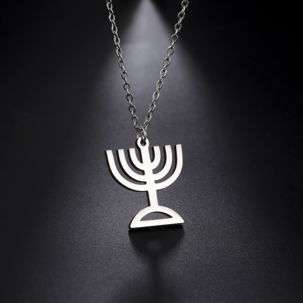 VASSAGO Hanukkah Necklace Triangle Menorah Pendant Necklace Stainless Steel Chanukah Jewelry Dainty Jewish Religious