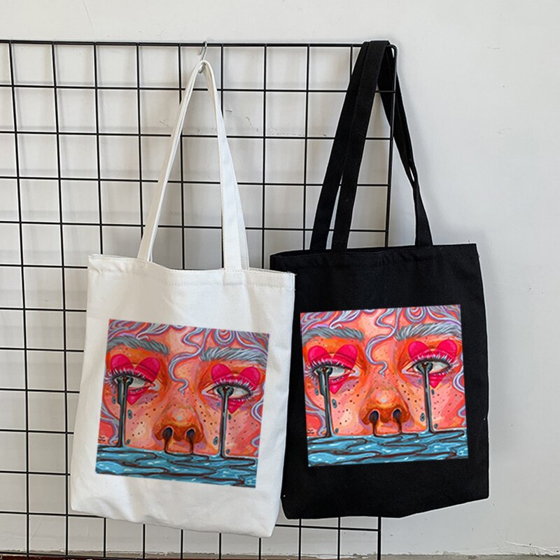 Cartoon Harajuku print canvas bag gothic casual large-capacity shopper bags Hip-hop punk Vintage Y2K women shoulder bag