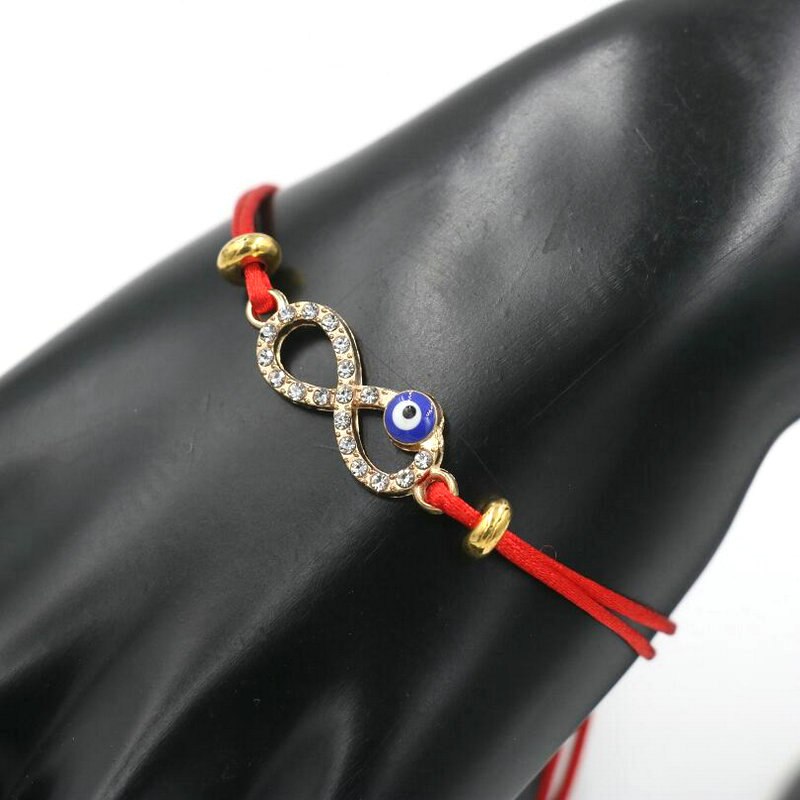 Pulsera con abalorios de circonia cúbica Infinity 8 para hombre y niña, cuerda de hilo de cuerda roja, pulseras para parejas, para niños y mujeres