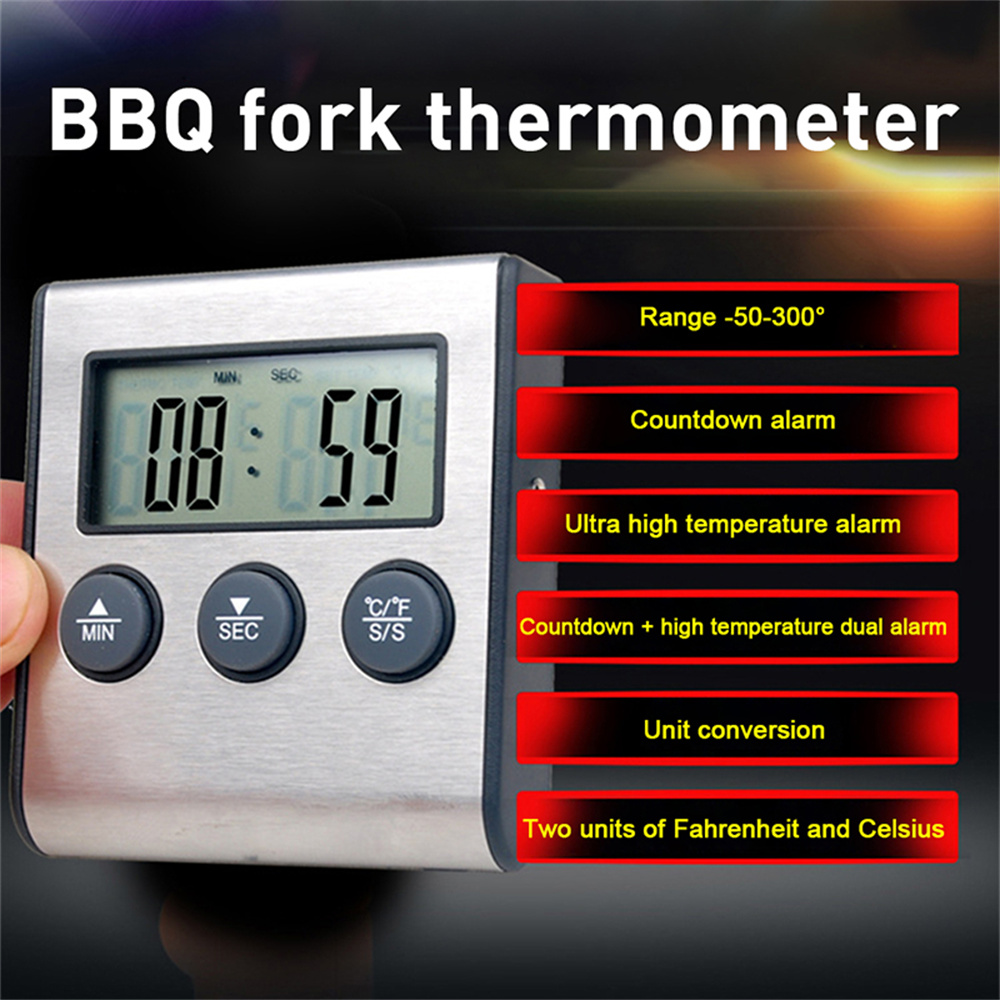 Kitchen Digital Cooking Thermometer Meat Food Temperature For Oven BBQ Grill Timer Function with Probe Heat Meter for Cooking
