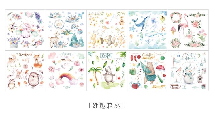 10 hojas de pegatinas de papel para decoración de viaje con Cactus y flores para alimentos, pegatinas para decoración de diario DIY, álbum de recortes: C