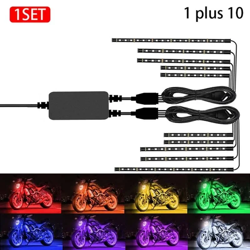 6 in 1 Led Underglow Lights for Motorcycle Glowing Accessories Decorative Lighting RGB Neon Flexible Strip APP Control Backlight: Dark Grey