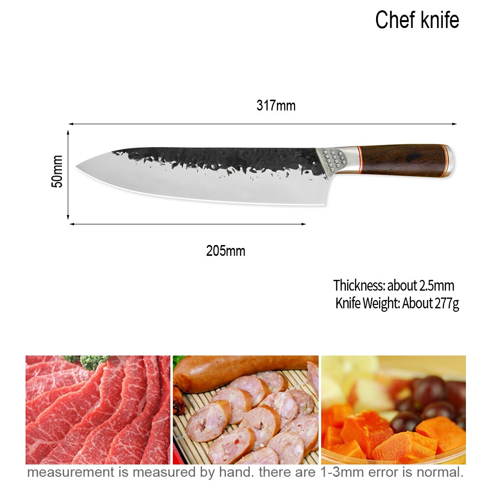 Sowoll couteau de boucher en acier forgé, outils de cuisine de Chef 5 ''6.5'' 7 ''7.5'' 8 ''trancheur serbe Chef survie outils de randonnée: E 8 inch