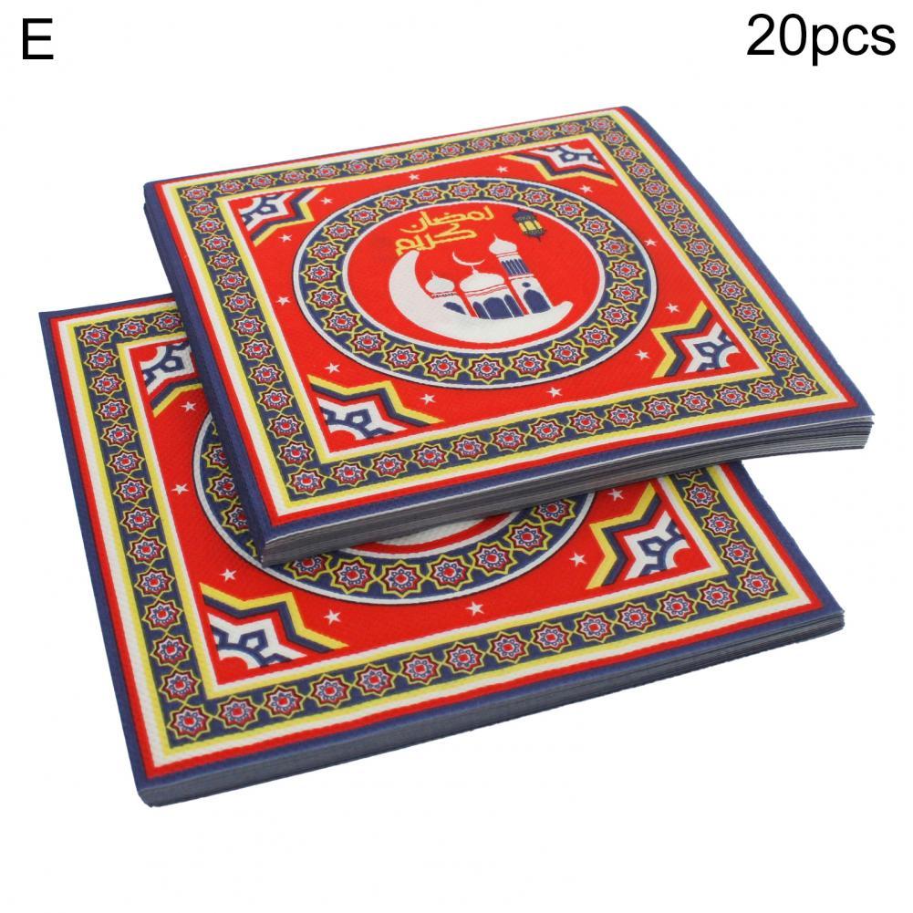 20 Stuks Gedrukt Servetten Lamp Patroon Houtpulp Festival Sfeer Tissue Papier Eid-Mubarak Decor Papier Servetten Ramadan-tissue Papier: E
