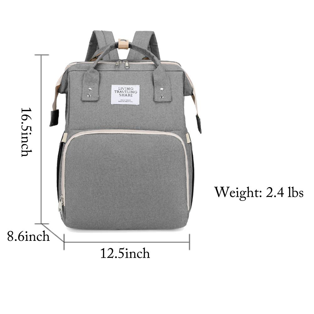 Bolsa de pañales 3 en 1, mochila con cuna plegable automática, portátil, impermeable, de gran capacidad, con puerto USB
