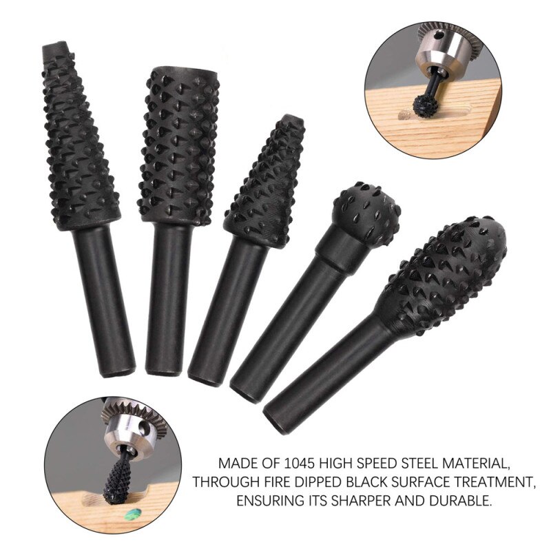 5 stuks stalen boorbits roterende vijlen /10 schacht roterende 1/4 frezen houtboren slijpen houtbewerking handgereedschap houtsnijgereedschap