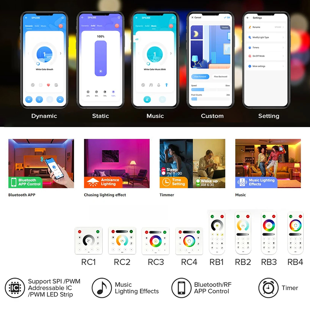 SP530E SP630E WiFi Alexa Bluetooth LED Controller Ondersteuning PWM Monochroom CCT RGB RGBW RGBCCT of SPI TTL IC Chip LED Strip/Matrix