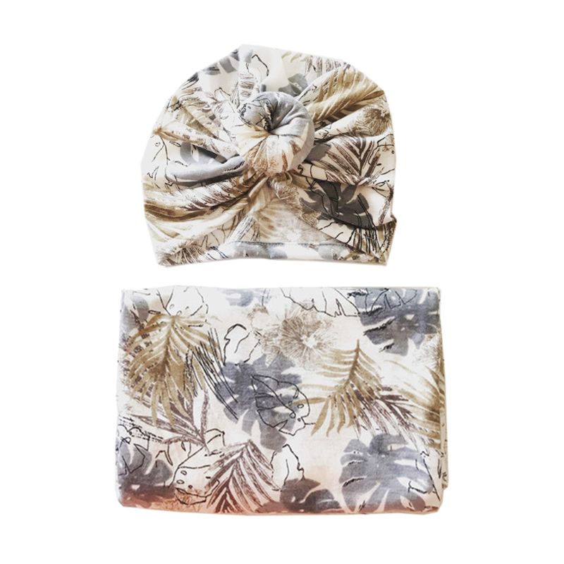2 pièces/ensemble -né bébé recevant couverture bandeau/chapeau coton lange d'emmaillotage serviette 57BF: 8-90X90cm