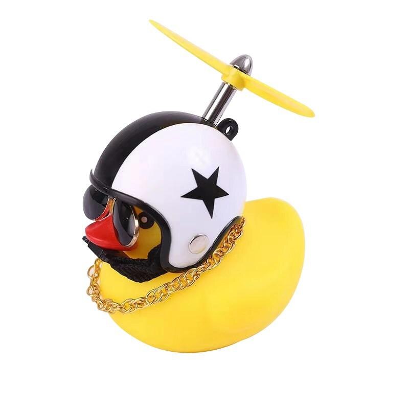 Bonito pato amarillo con hélice para casco, rompevientos de goma, sonido al estrujar, adornos de decoración para coche, accesorios: 09
