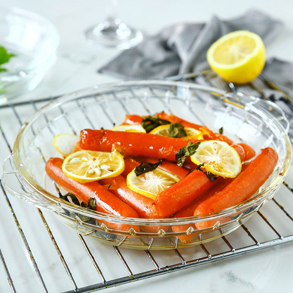 2Pcs Heat-resistant Glass Plate Food Dish Baking Plate Home Baking Tray Grill Plate Rice Dish for Microwave Home Party(9in+10in)